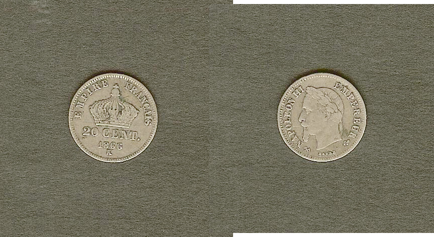 20 centimes Napoléon III, tête laurée, petit module 1866 Bordeau